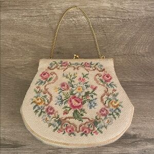 Vintage Floral Needlepoint Purse